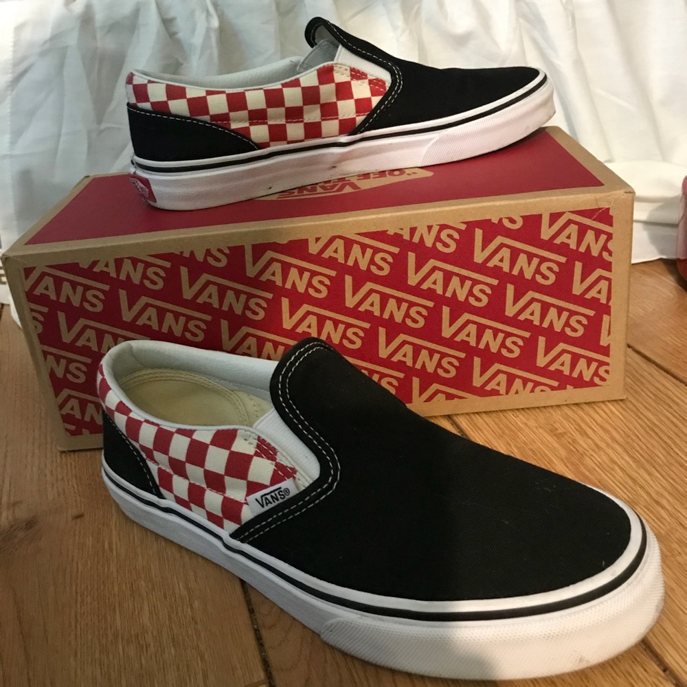 Black and Red Slip On Vans